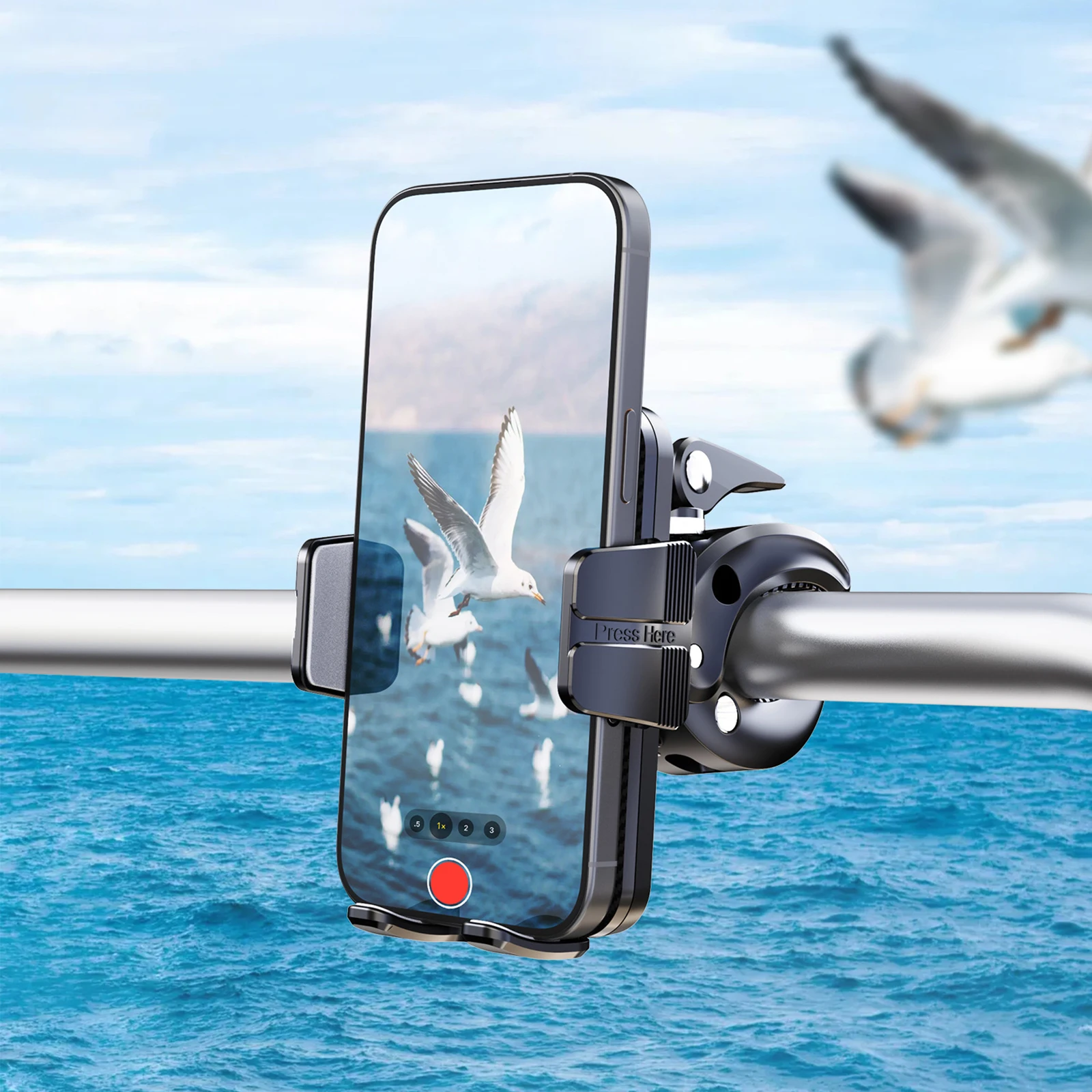 Phone Holder with 360° Rotation Stable Cellphone Clip Easy To Install Anti-slip for Golf Cart Shopping Spin Bike Treadmill Boat