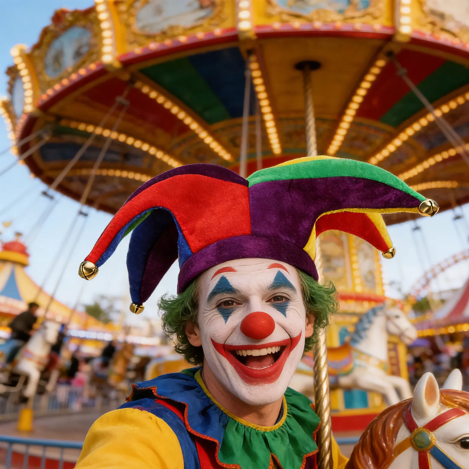 Chapéu de Palhaço de Carnaval com Design Divertido de Circo, Cores Vibrantes, Material Confortável e Respirável para Homens, Mulheres e Crianças em Festas de Carnaval