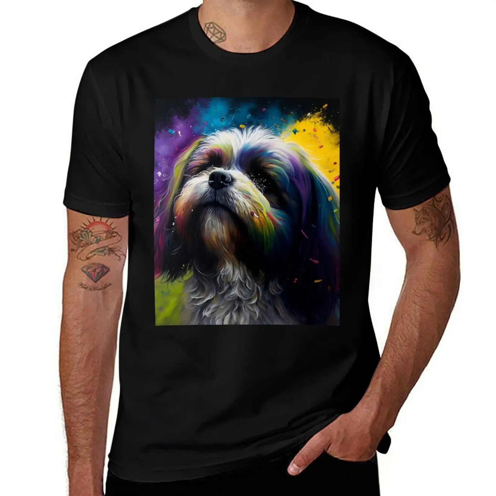 Lhasa Apsos Dog Synesthetic Splash Painting Artwork T-Shirt Sweat Resistant Workout Tee Shirt T-Shirt