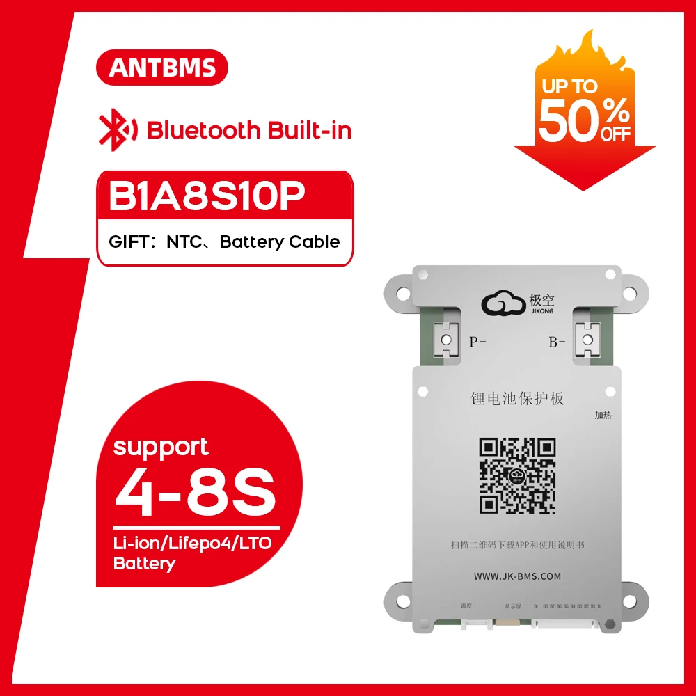 JK JIKONG Smart BMS 100Ah 4S 5S 6S 7S 8S 12V 24V JK-B1A8S10P Battery WITH 1A ACTIVE BALANCE BMS Lifepo4 Li-ion LTO Battery BMS