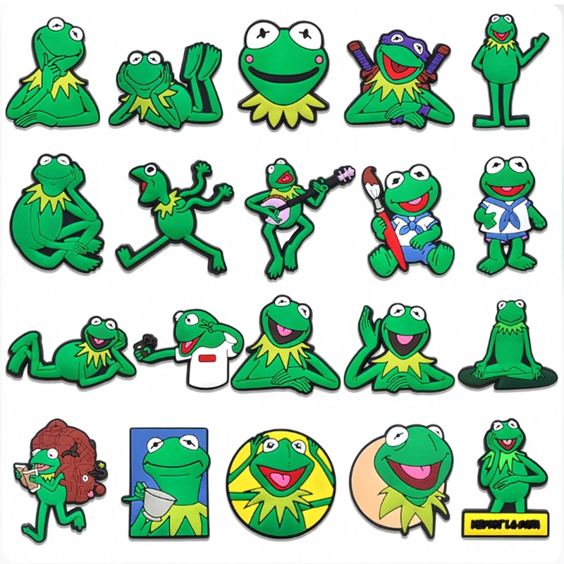 20-96PCS Green Frog Animal Edition Shoe Charms PVC Clog Pins Decorations for Wristbands Sandals DIY Accessories