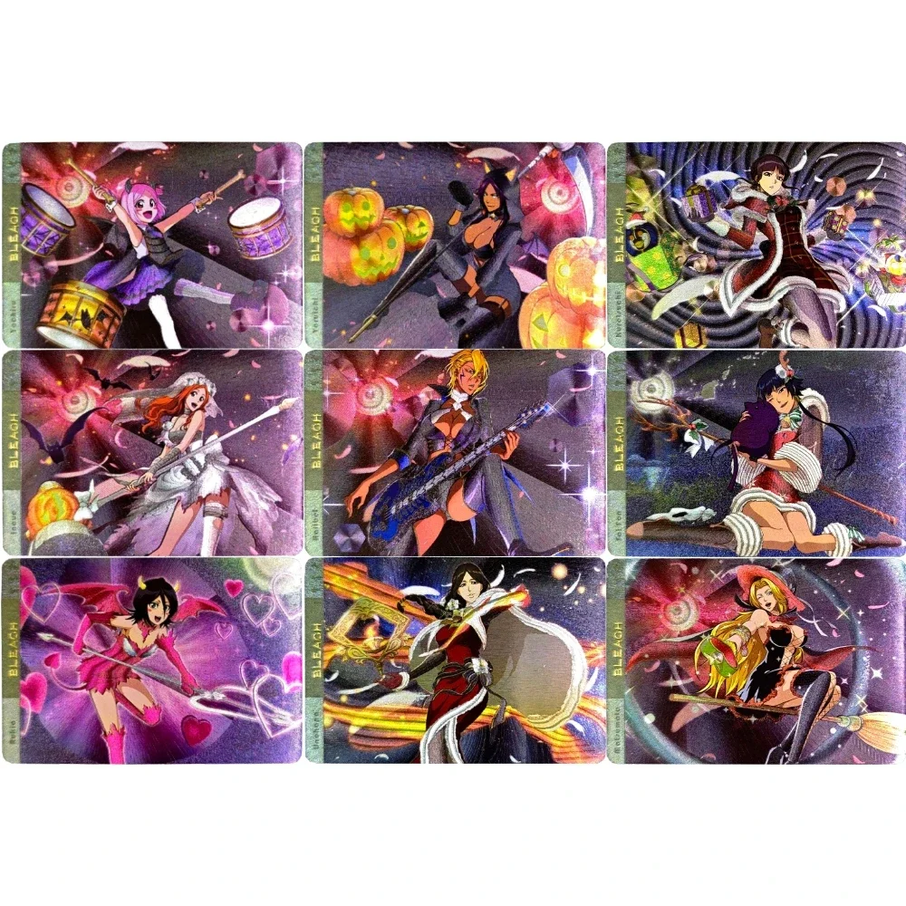 

9pcs/set Shinigami Yoruichi Lnoue Rukia Animation Characters Self Made Refraction Flash Card Anime Classics Game Collection Card