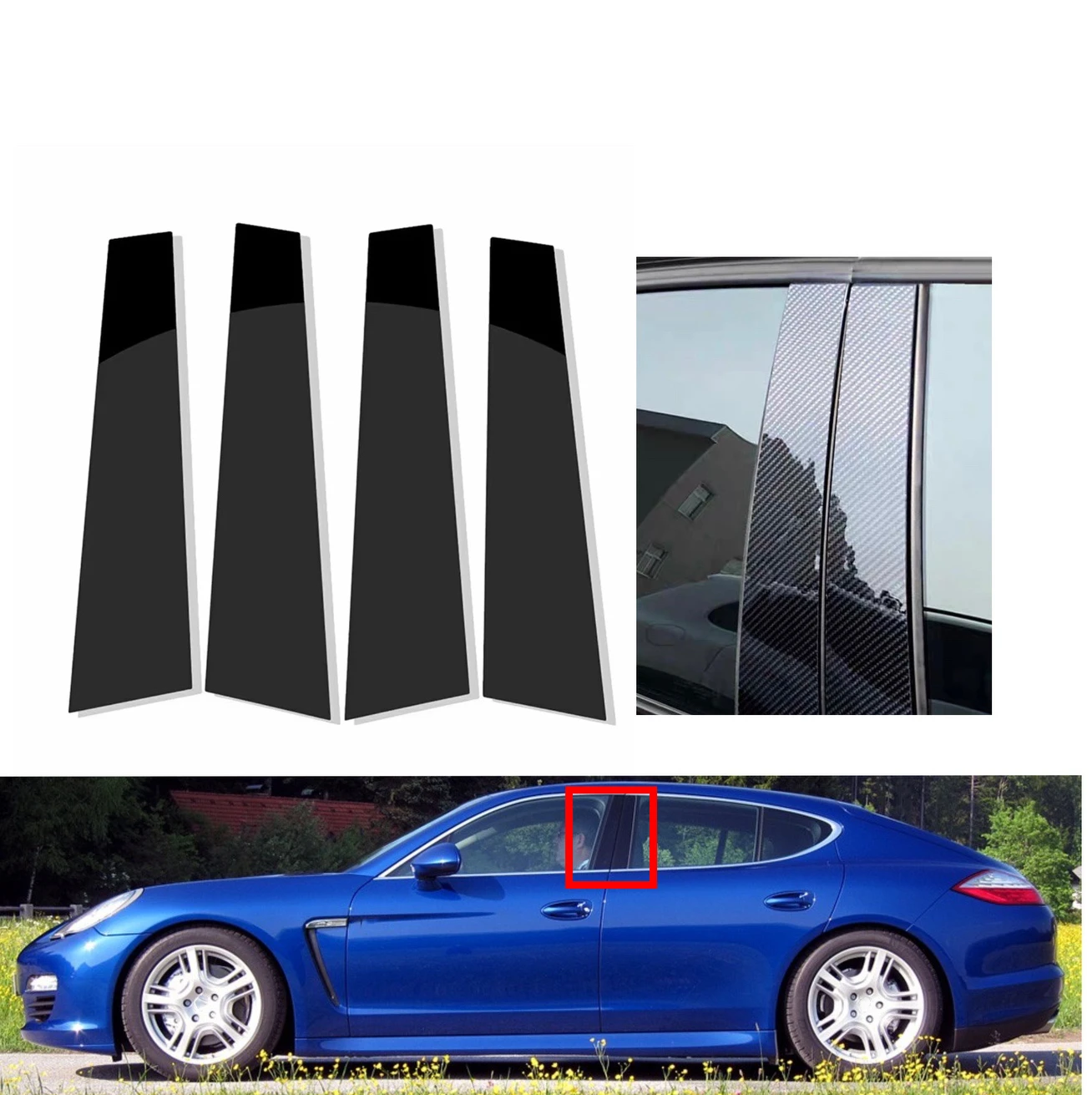 4pcs glänzend schwarz silber carbon säulen pfosten fit für porsche panamera 2009-2016 tür seiten fenster dekor bc säulen aufkleber abdeckung