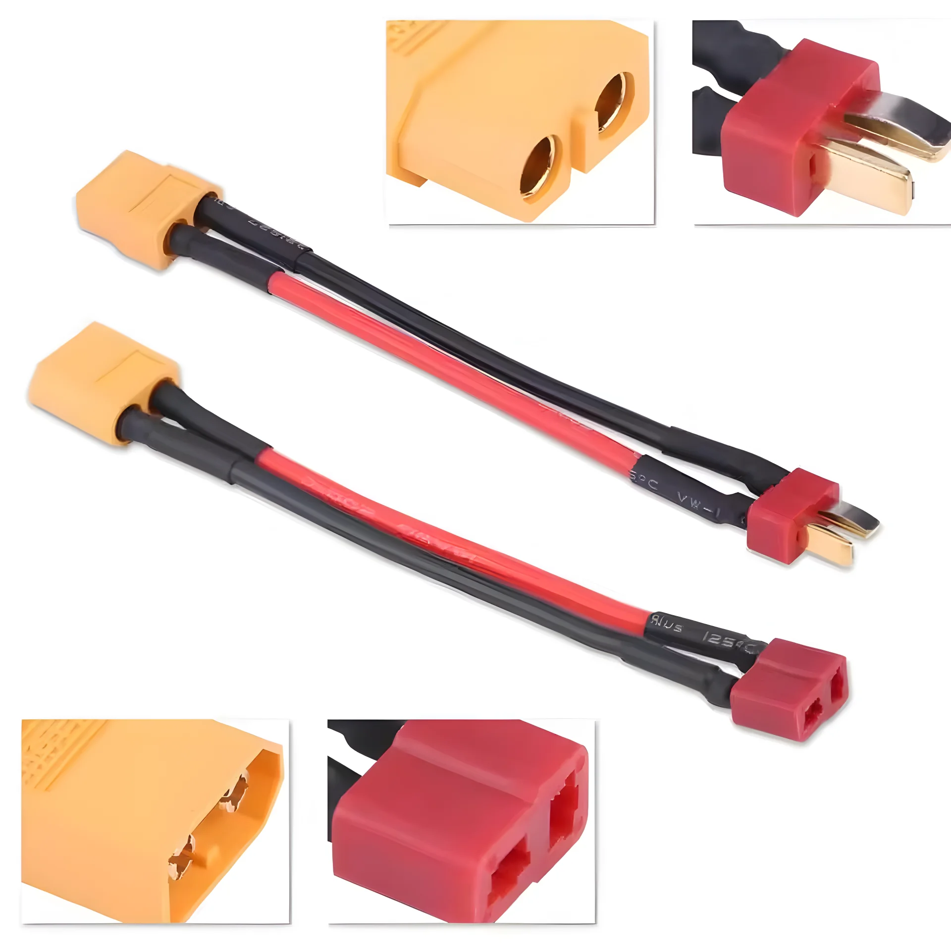 XT60 Female to Deans T-Plug Male Connector Lead Adaptor Wire Cable 14AWG 40mm RC LiPo 2 Pack