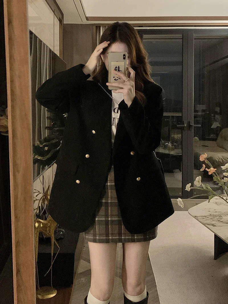 2024 Autumn and Winter New Chubby Girl Commuter Women's Suit Jacket Korean Retro Style Corduroy Cotton Coat Double-breasted Top