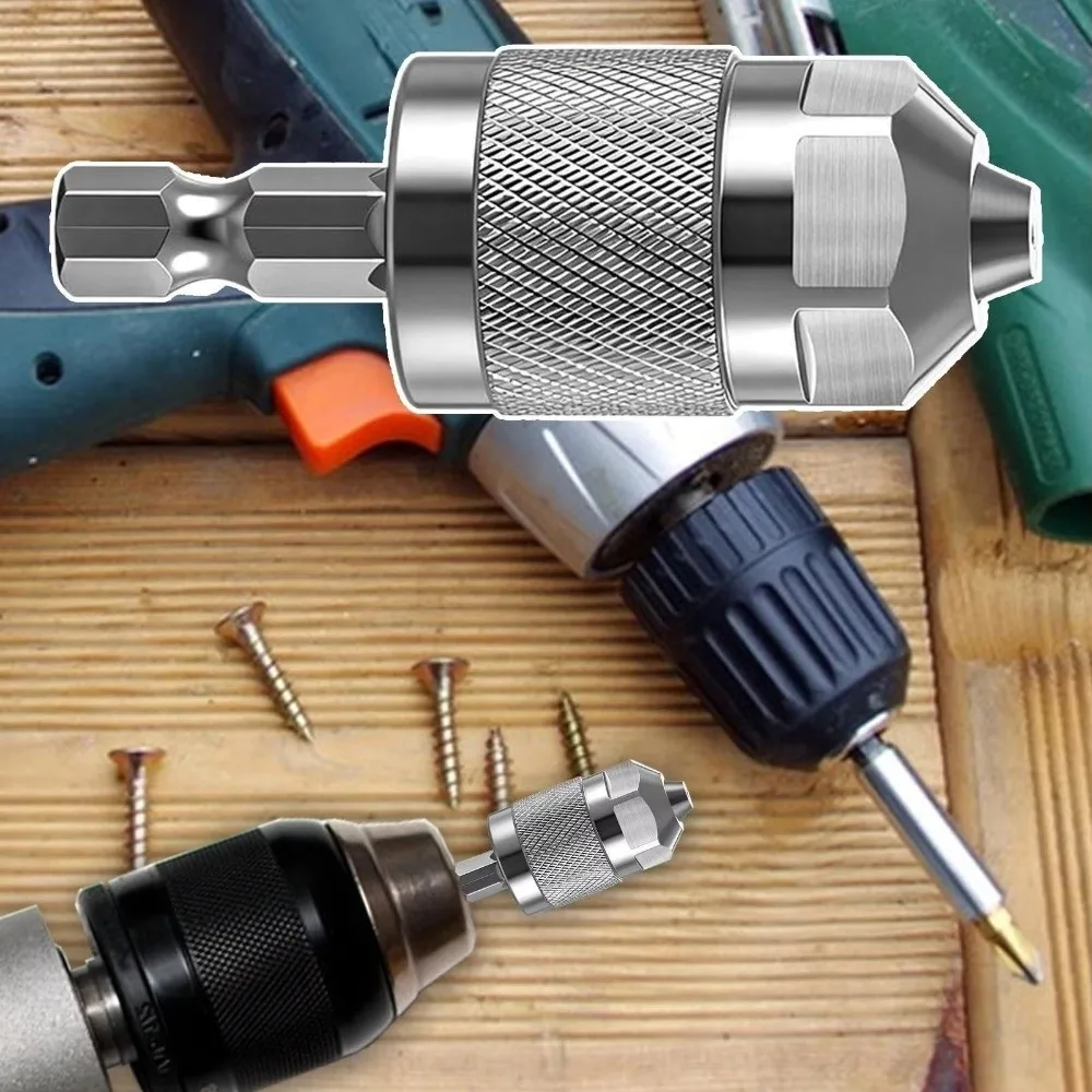 Self-Tightening Drill Chuck Adapter 1.5-6.5mm 1/4 Inch Pneumatic Drill Chuck Hexagonal Handle Quick Change Chuck