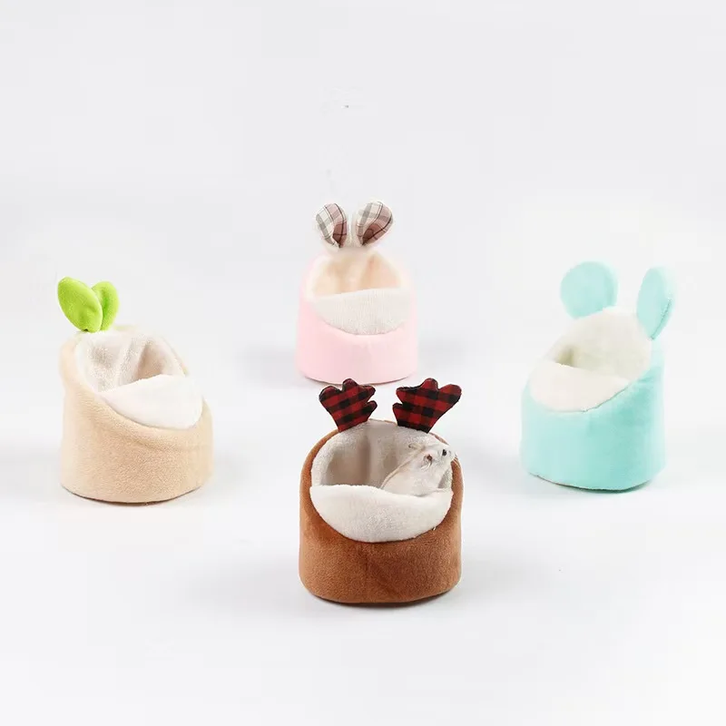 Evelyn 4 Style Cute Hamster Bed House Hedgehog Hideout Nest Small Pet Winter Warm Cage Accessories for Kid's Toy Gift