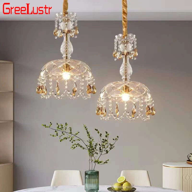 Imagem -04 - Lustre Led Americano Retro Interior Luxo Decorativo Cristal Varanda Iluminação Lâmpada do Teto Quarto Sala de Jantar Luminária Suspensa