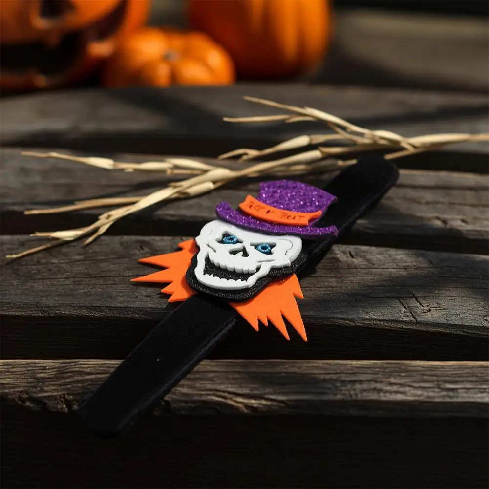 Decorative Slap Bracelets Glitter Slap Bracelets Halloween Glitter Felt Slap Bracelets Cartoon Pumpkin Skull Cat Spider for Kids