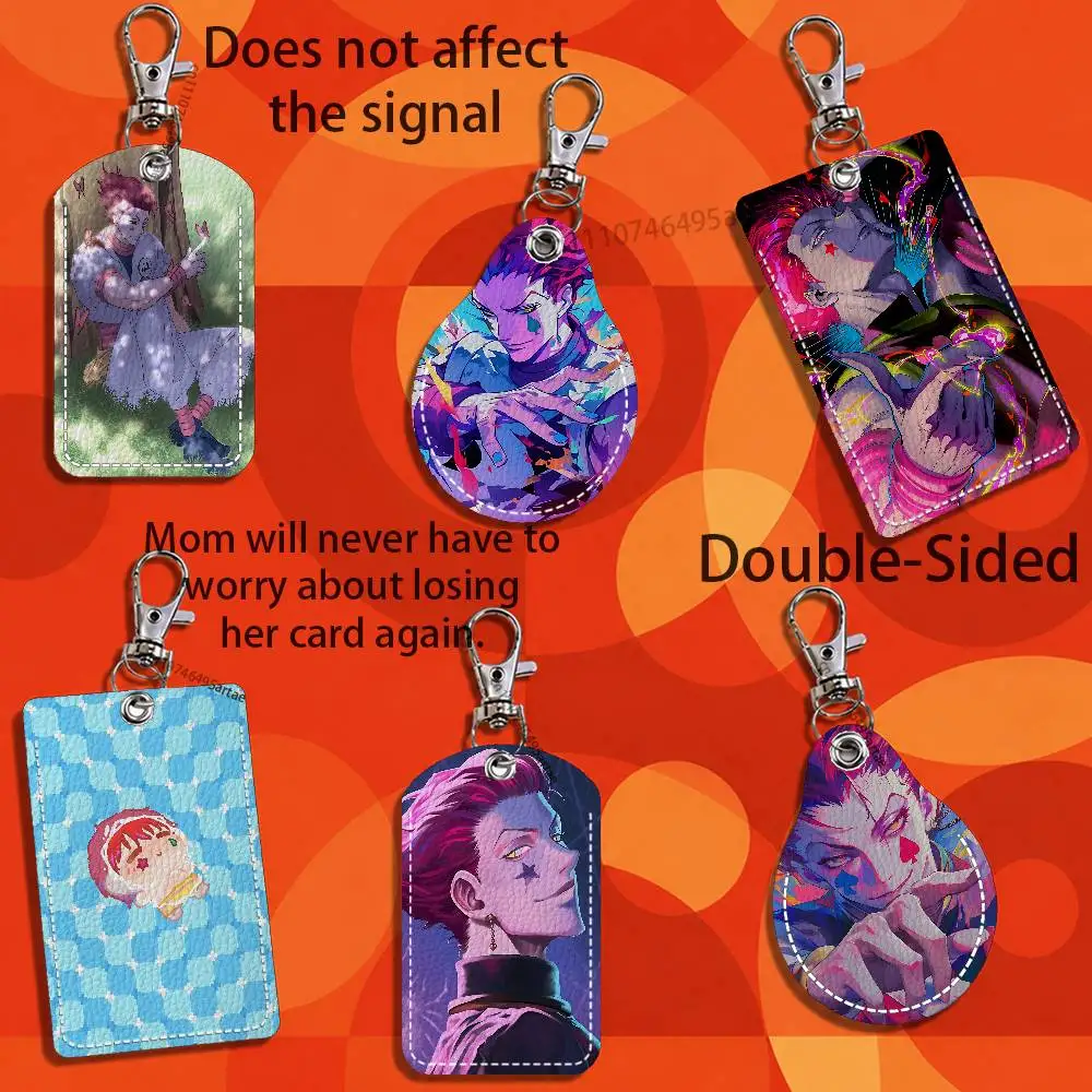 H-Hunter x Hunter-S Hisoka the Magician Rectangle ID Card Case Keychain Access Card Bag Key Tag Ring Leather Card HolderKey Ring