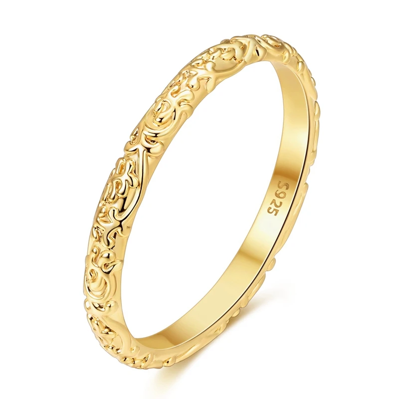 Original 925 Sterling Silver Rings Gold Plated Flower Pattern Rings For Women Girls Jewelry Birthday Anniversary Gifts