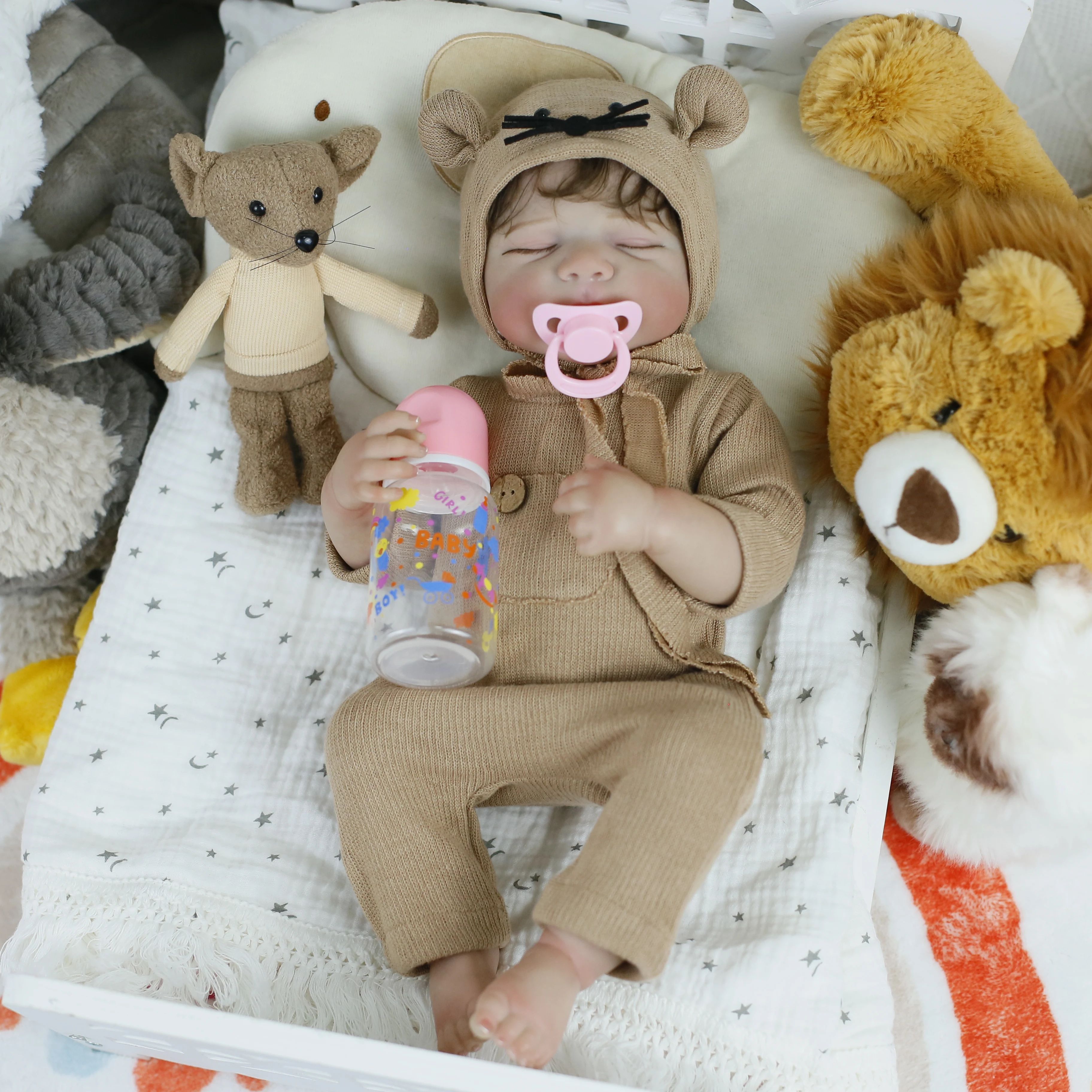 19 inch levensechte herboren Pascale slapende meisjespop pasgeboren handgeworteld haar 3D geschilderde huidskleur zichtbare aderen kerstcadeaus