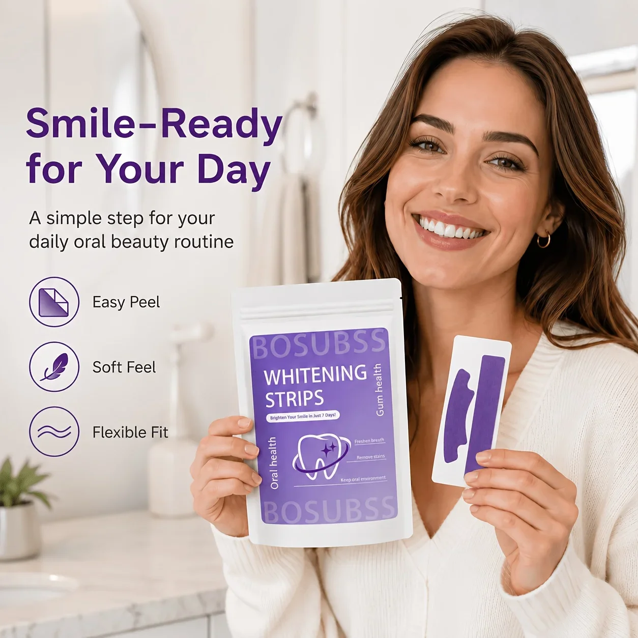 BOSUBSS Dry-Type Smile Care Strips, 1/2/3 Pairs Upper & Lower Purple Strip Sheets, Easy Home Oral Beauty Routine
