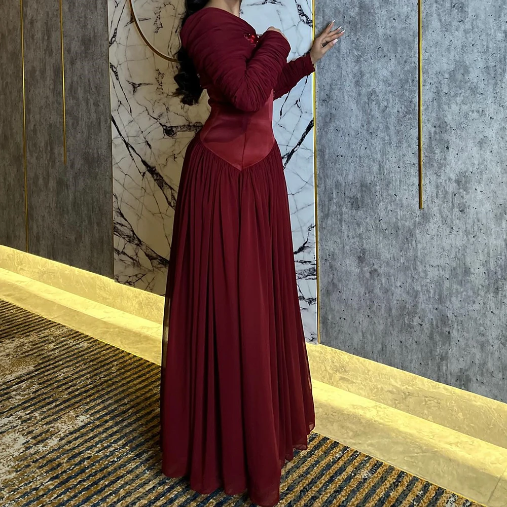 فساتين سهرة مخصصة على شكل حرف A بطول الأرض ورقبة على شكل حرف V وأكمام طويلة فستان حفلات كريستالي بسيط ثنيات كاجوال للحفلات #2