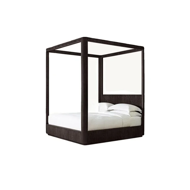 Solid wood Byron four-poster bed retro old 1.8 meters American retro old and breakfast Japanese home wedding bed