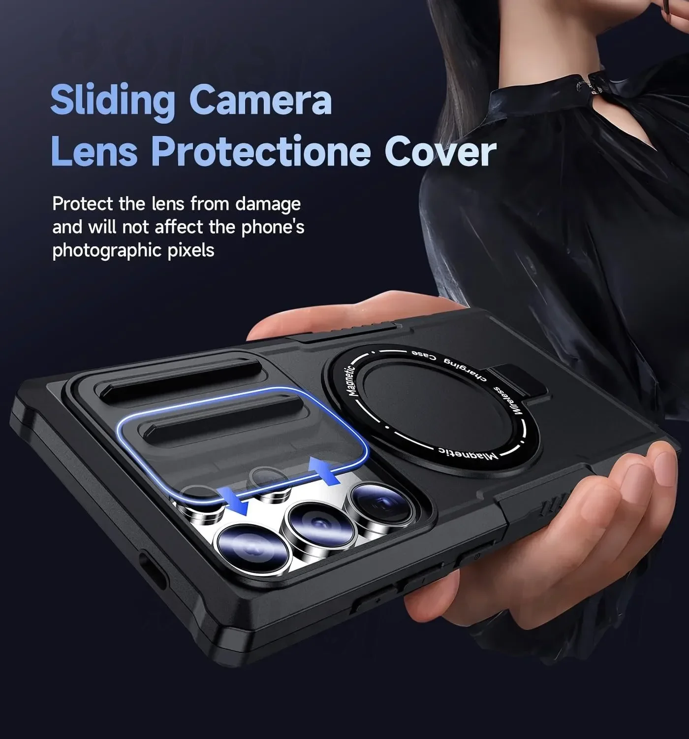 Slide Camera Case For Samsung S25 Ultra S24 S25 Plus Ultra Magnetic Heavy Duty Shock Absorption Body Protective Kickstand Cover