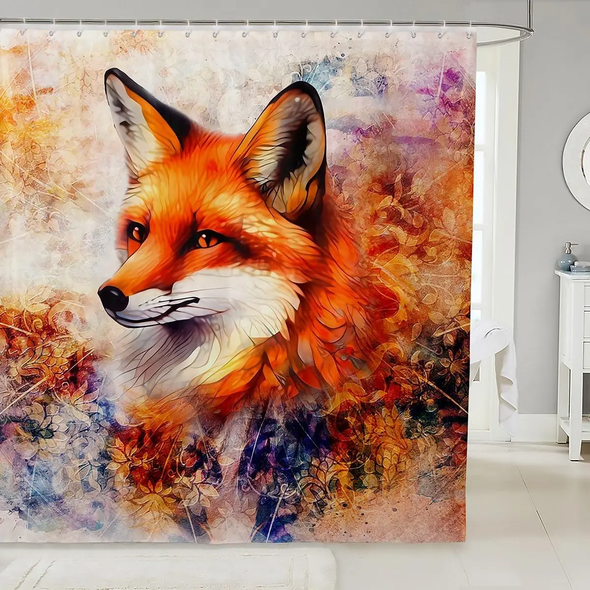 Elegant Waterproof Fox Portrait Shower Curtain Bohemian Woodland Animal Mural Bathroom Home Decor Polyester Tapestry