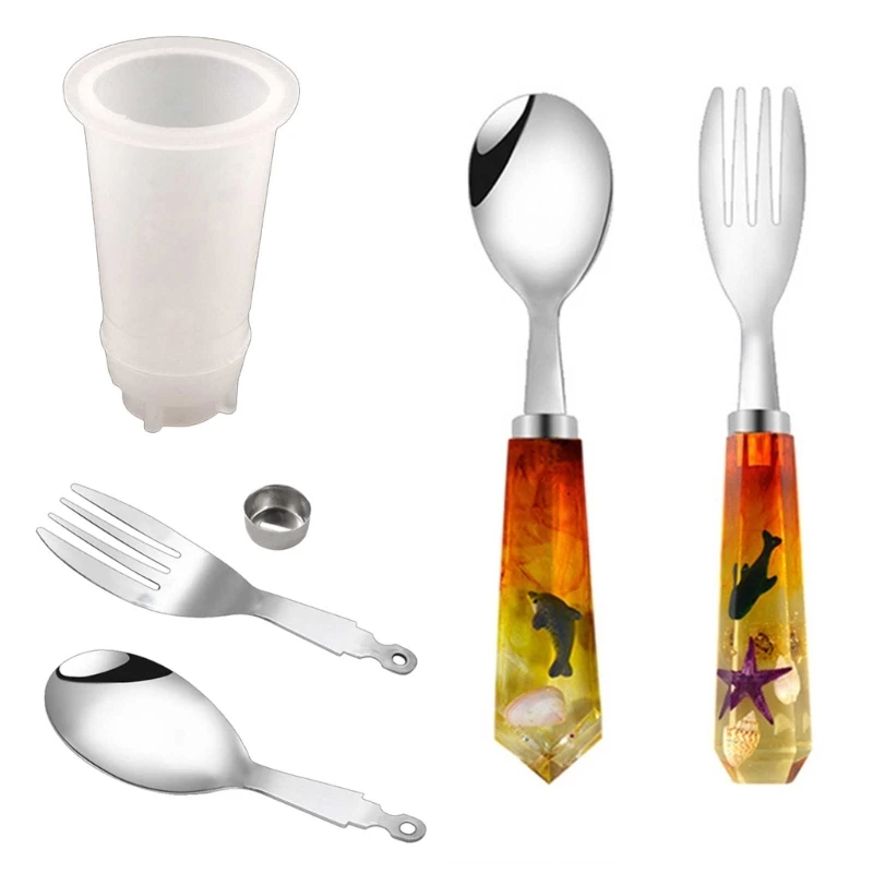 Stainless Steel Spoon and Fork Set Portable Travel Cutlery Utensil Tableware Handle Epoxy Resin Silicone Mold for Home