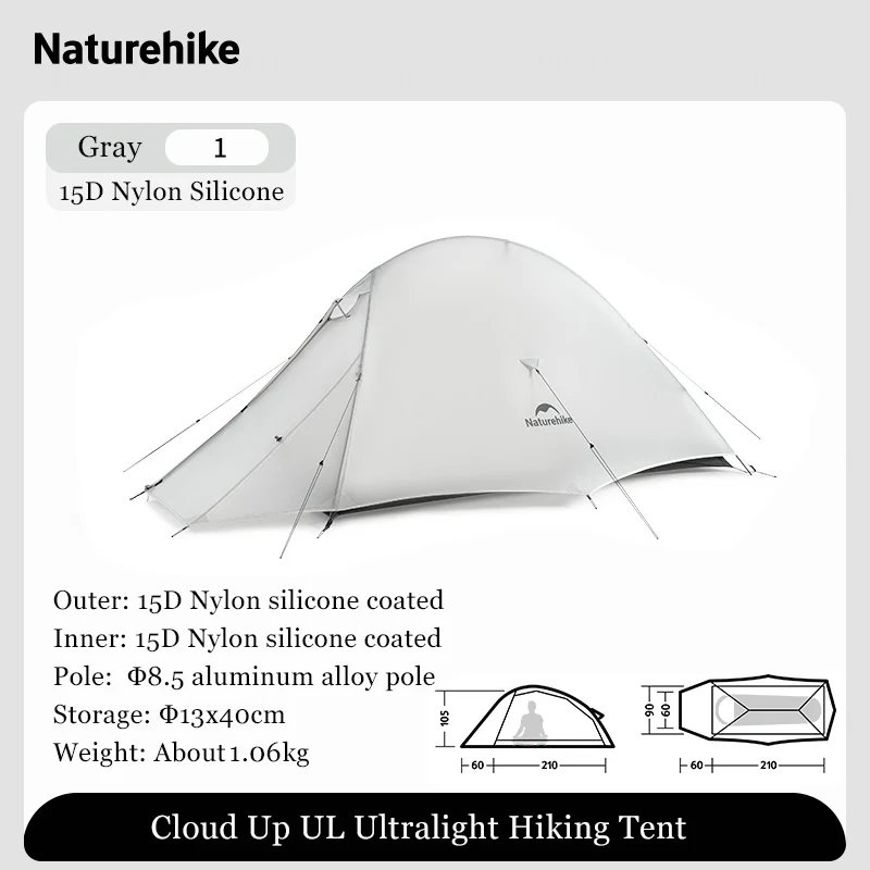 Naturehike Cloud Up Outdoor Camping Tent Ultralight 2 Persoons 15D Silicagel Dubbellaags Rugzak Tent Wandelen Met Gratis Mat