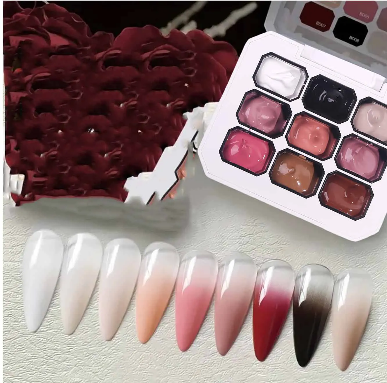 9-Color Gel Nail Polish Set Mini Gradient Effect Gel Polish Bright & High Saturation Long-Lasting Gel Home& Salon Christmas Gift