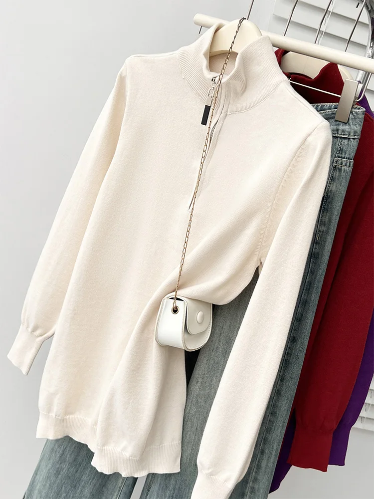 Autumn and winter new women's cotton soft solid color sweater casual round neck pullover loose thick knitted women's top