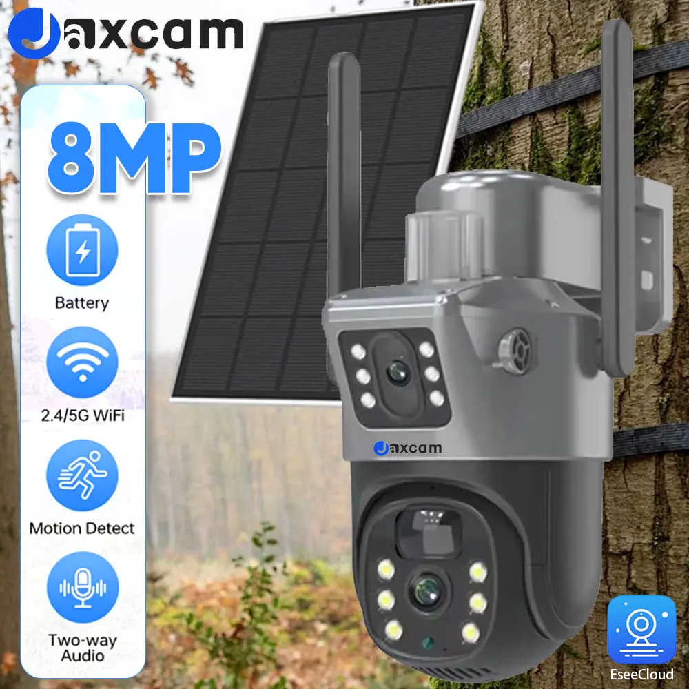 EseeCloud 4K 8MP Solar PTZ Camera 5G&2.4GHZ Dual Band Outdoor Wireless PTZ Security Protection PIR Detection CCTV 2-Way Audio