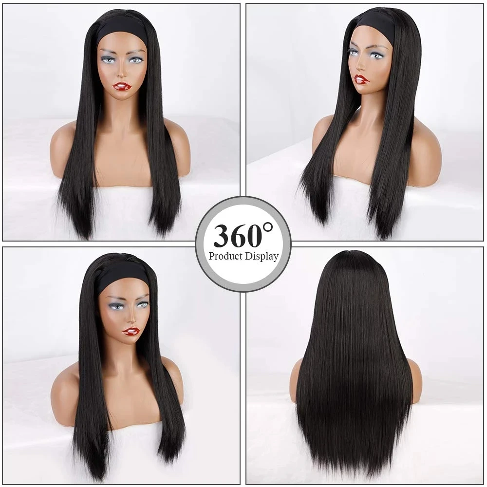 Long Soft Synthetic Straight Headband Wigs for Women 24-30 Inch Heat Resistant Glueless Wigs Natutal Looking for Daily Part Use