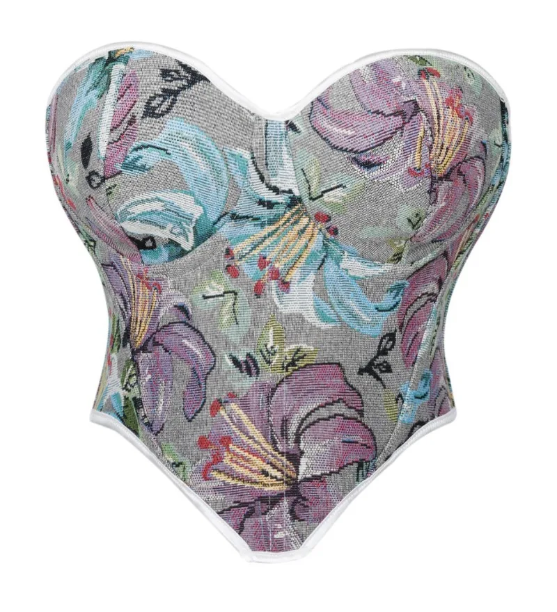 Женский корсет с принтом, укороченный топ на шнуровке, парчовые бюстье с завышенной талией, формирователь тела, нижнее белье, сексуальный женский корсет пуш-ап