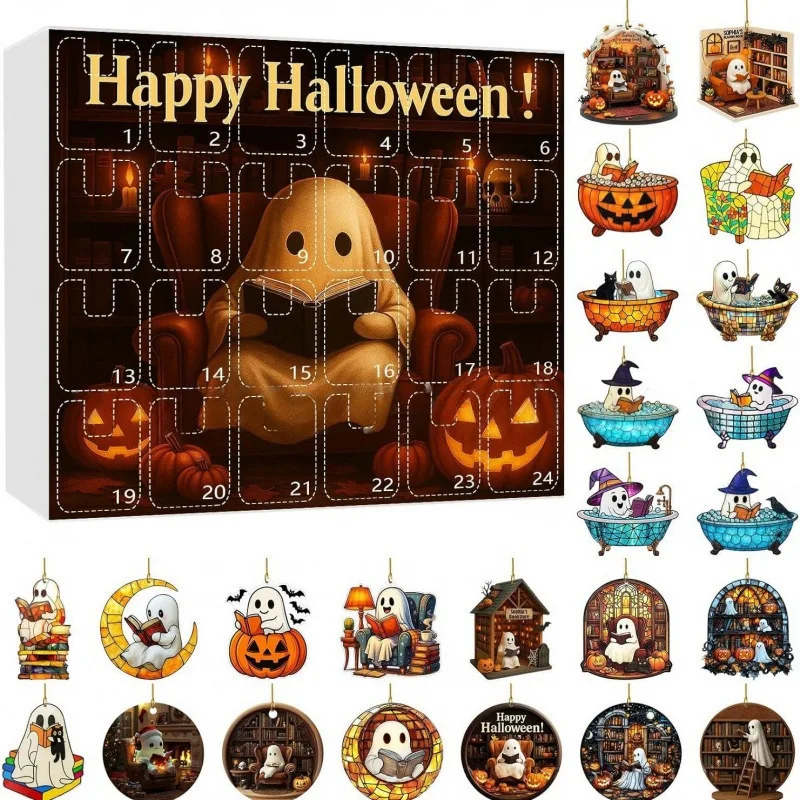

Funny Cute Halloween Countdown Calendar 2025 24 PCS Acrylic Ornament Keychain Gift
