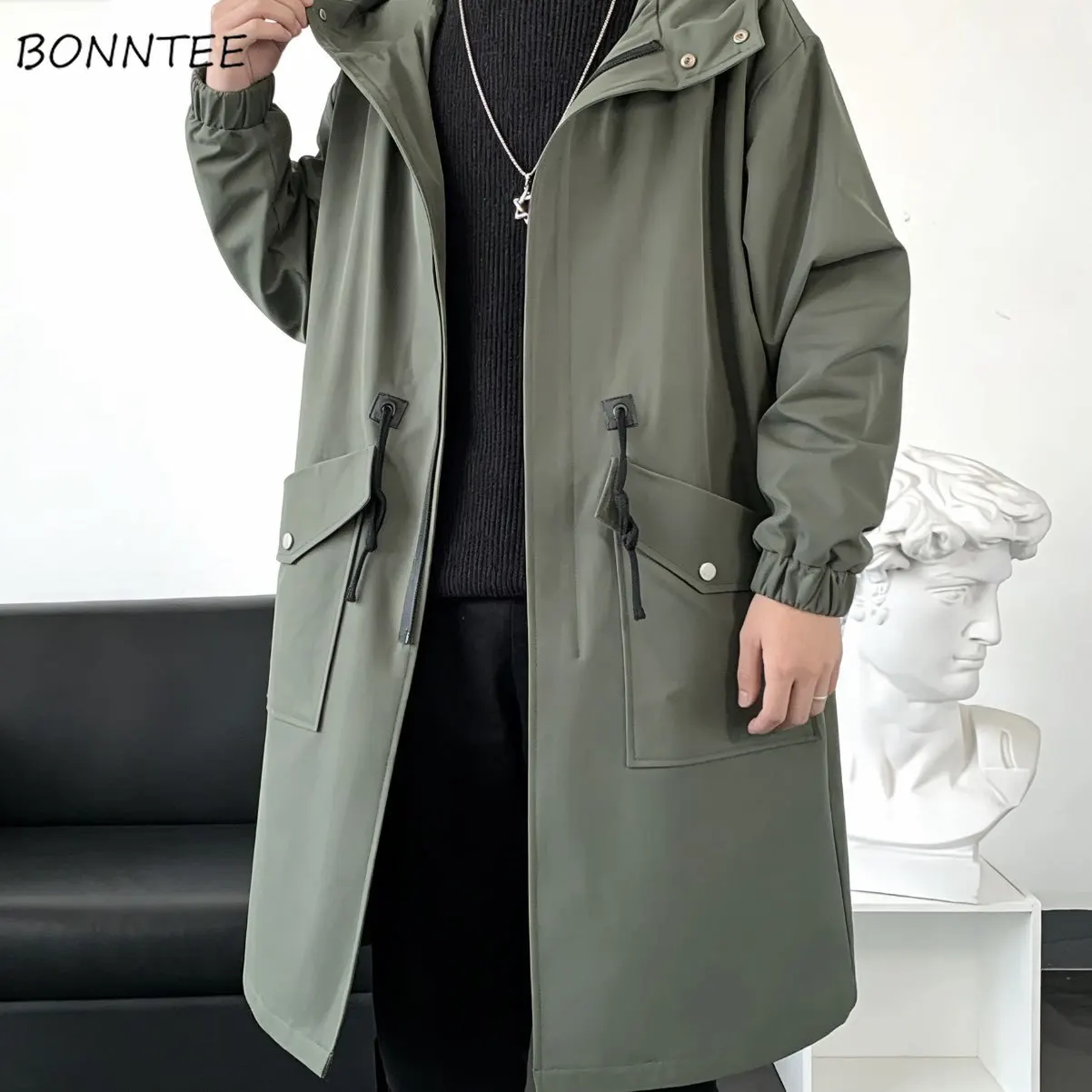 

Мужской повседневный плащ с капюшоном, уличный стиль, шикарный британский стиль, для подростков, с карманами, простой, Ropa Para Hombre