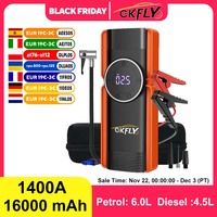 Portable 1400A Car Jump Starter 150PSI Air Compressor 16000mAh Power Bank Air Pump Tire Inflator Car Ignition Starter Booster