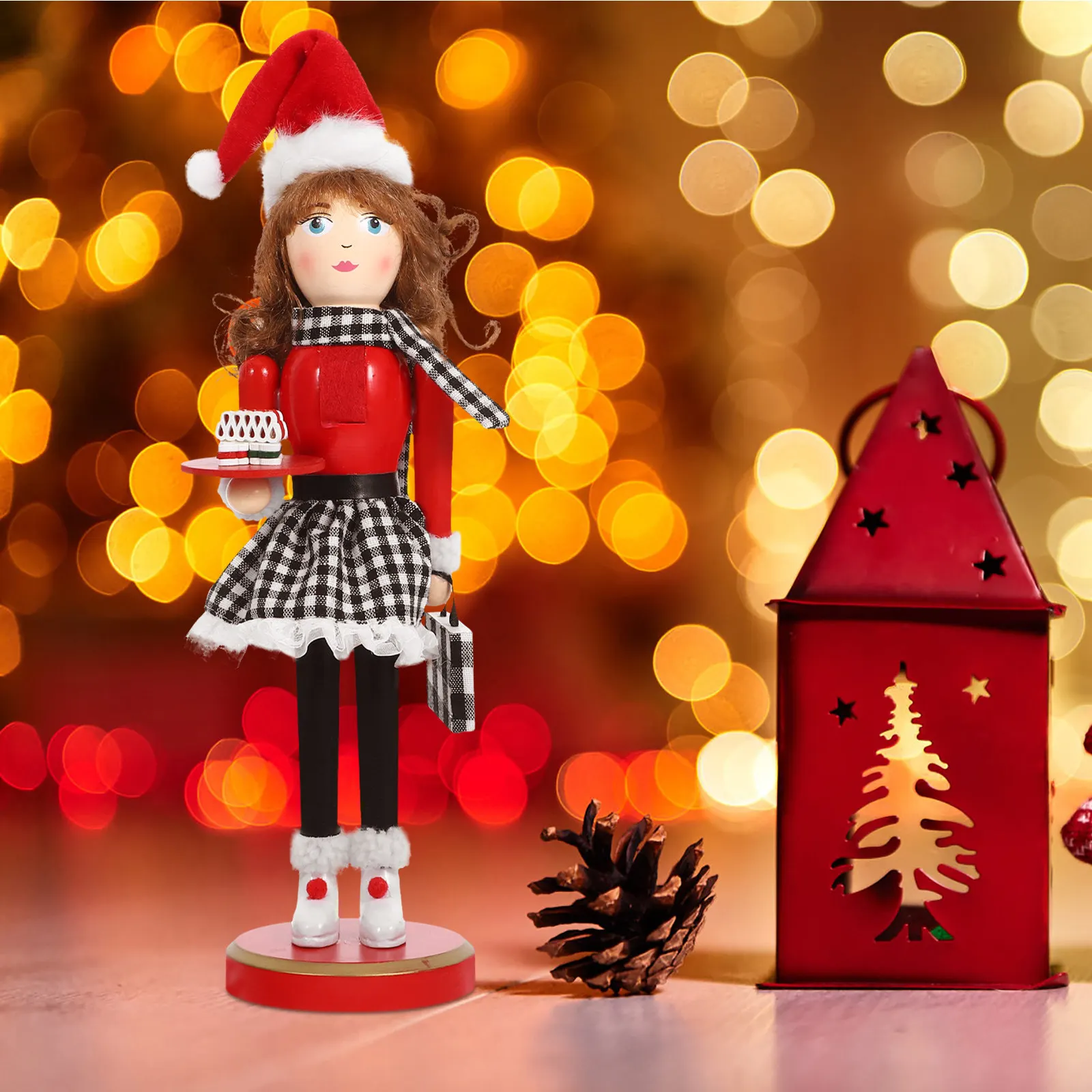 

Tall Wooden Nutcracker Ornament Traditional Christmas Decor Xmas Tabletop Shelf Mantel Display for Home Office Party Gift