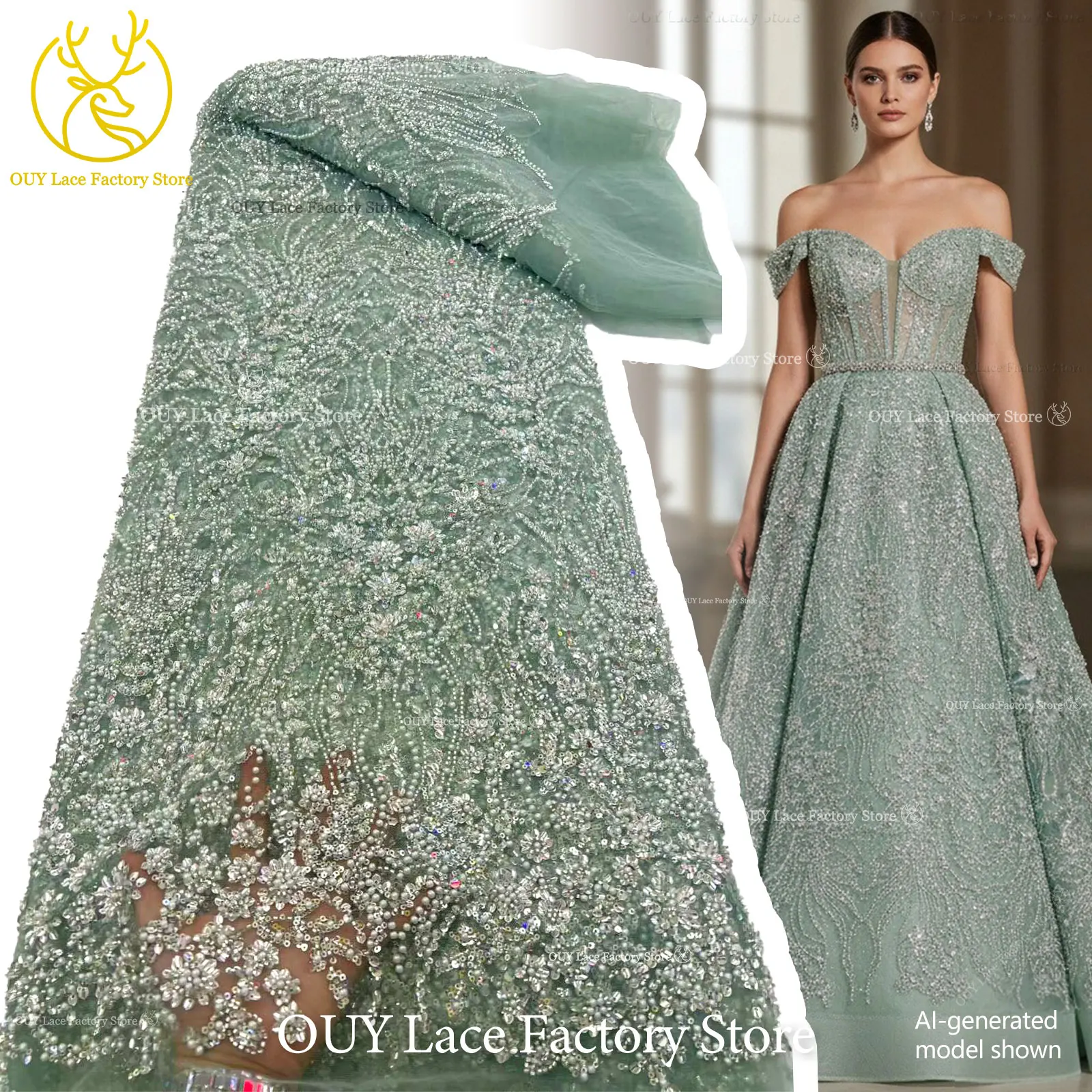 Tela de Encaje con Cuentas para Novios Africanos 2026, 5 Yardas, Tela de Encaje Francés con Lentejuelas de Alta Calidad para Vestidos de Novia, Vestidos de Noche y Costura