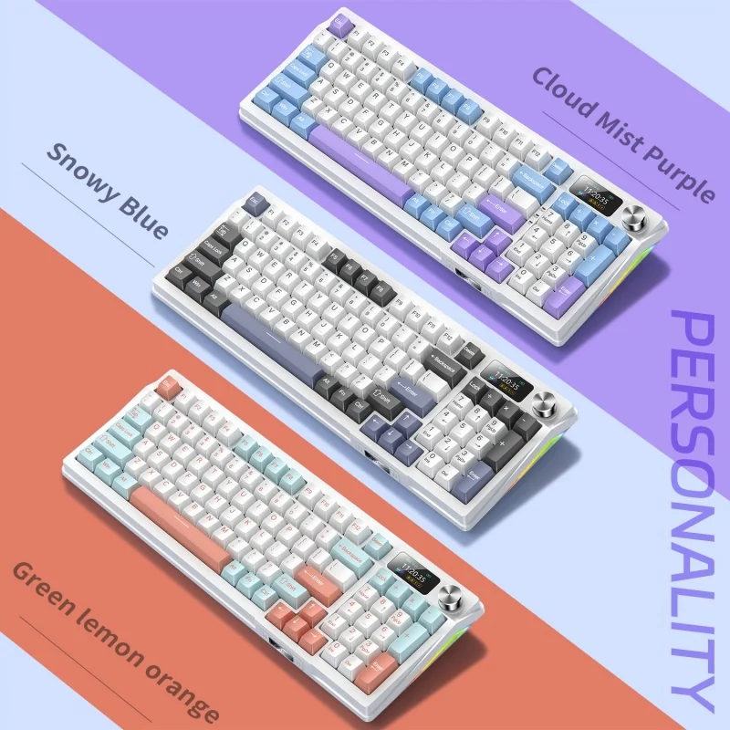 Y95 Mechanical Game Keyboard Wireless Bluetooth Tri-Mode 98 Full Key No Impact Hot Swappable Diy Color Screen Office Keyboard