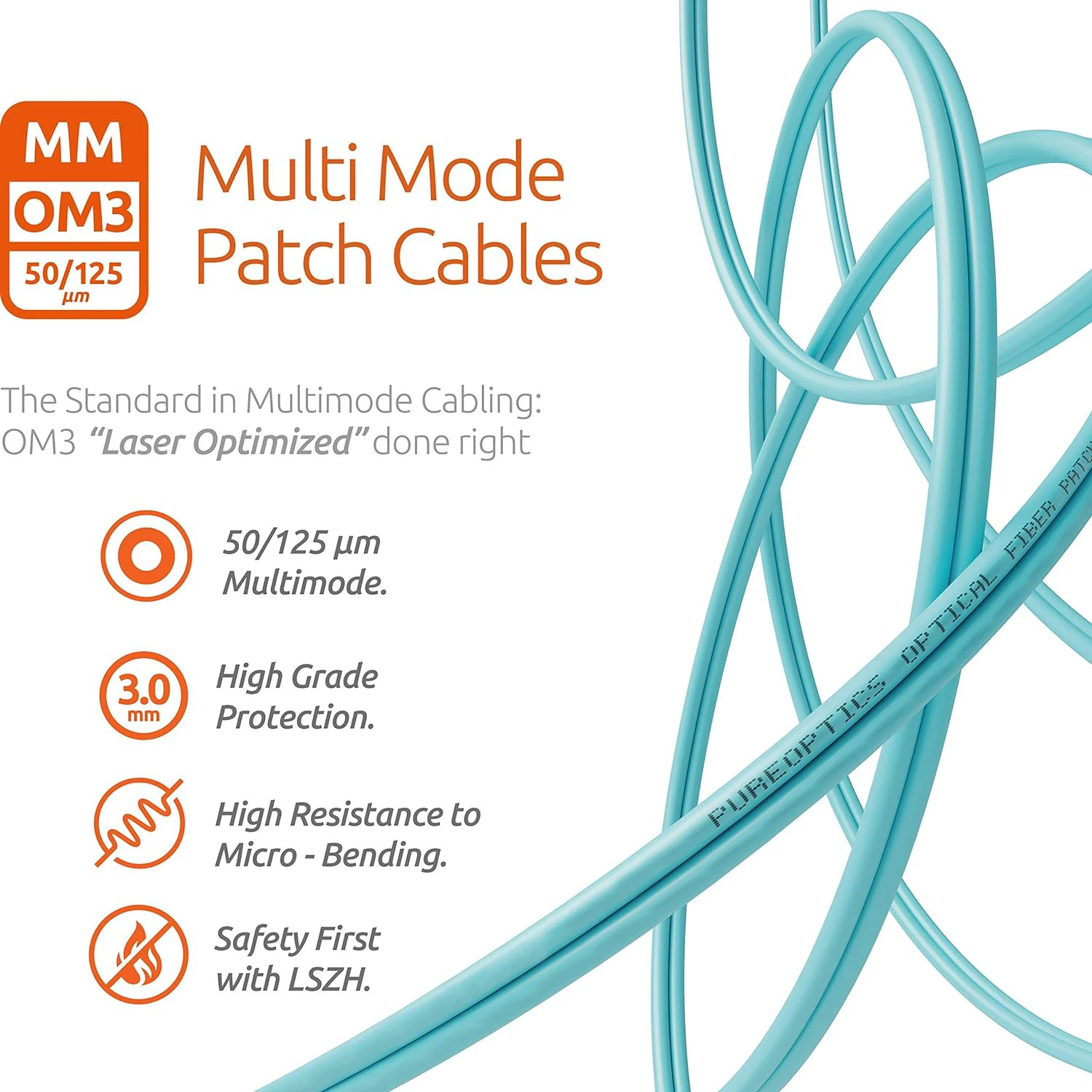 WoeoW-Cable de fibra óptica OM3 (grado portador) LC UPC a LC UPC Duplex, 3,0mm, 50/125μm, 100Gbps, elevador multimodo (LSZH)