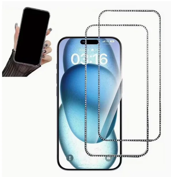 2er-Pack Diamant-Kanten-Displayschutzfolie aus gehärtetem Glas für iPhone 17 Pro Max/17 Pro/17/16 Pro Max/16 Pro/15 Pro Max/14 Pro Max/11/12/13/14/15/Plus/Pro/Pro Max – Diamant-Glitzer-Design,