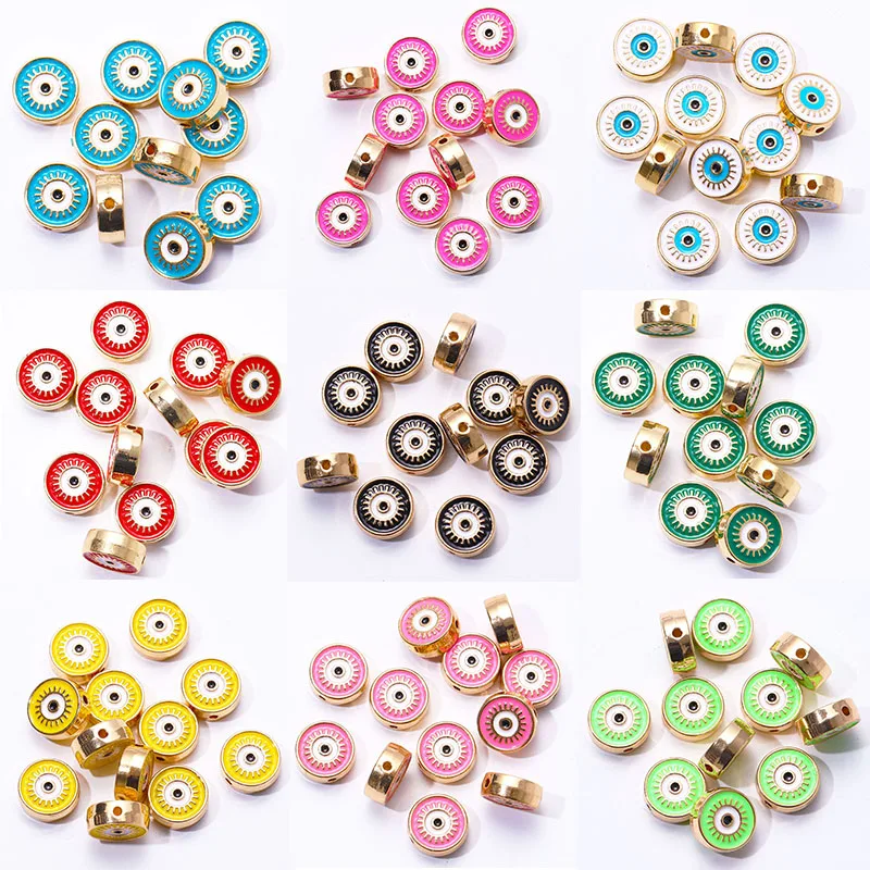 6Pcs/Lots 12*12mm Mixed Alloy Enamel Oil Dripping Round Beads Cut DIY Greek Evil Devil Eye Bracelets Charms For Jewellery Making