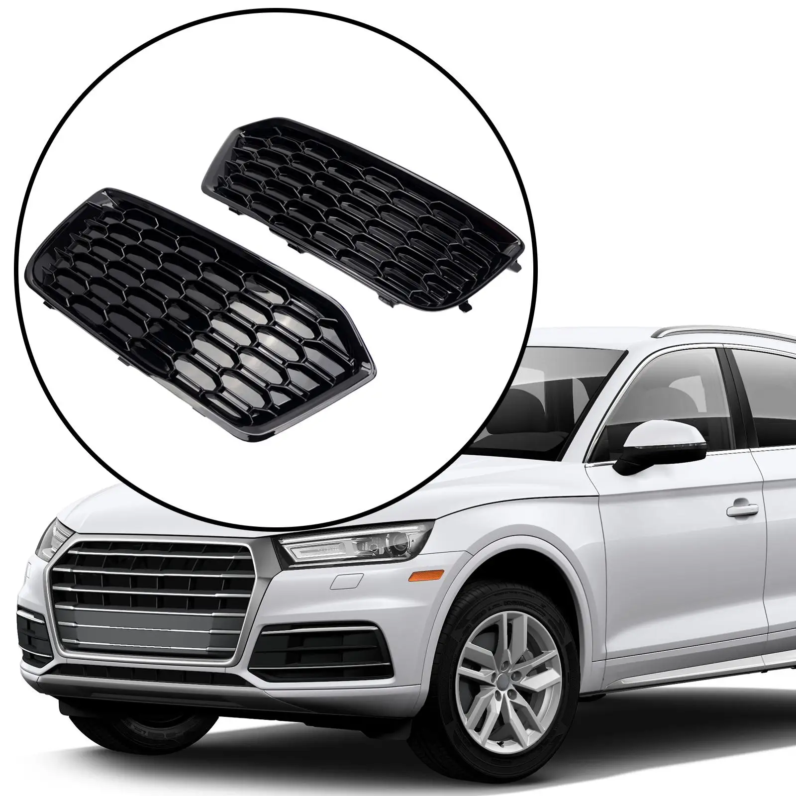 2 Pieces Front Side Grille Lower Net 80A807680D 80A807679D High Performance Assembly Accessory Black for Audi Q5 2018 -2020