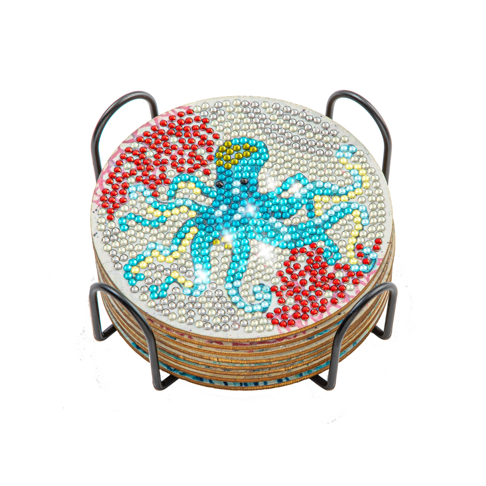 GATYZTORY 8Pcs DIY Diamond Painting Coaster Reusable Spot Drill Coaster Creative with Holder for Tabletop Accessories