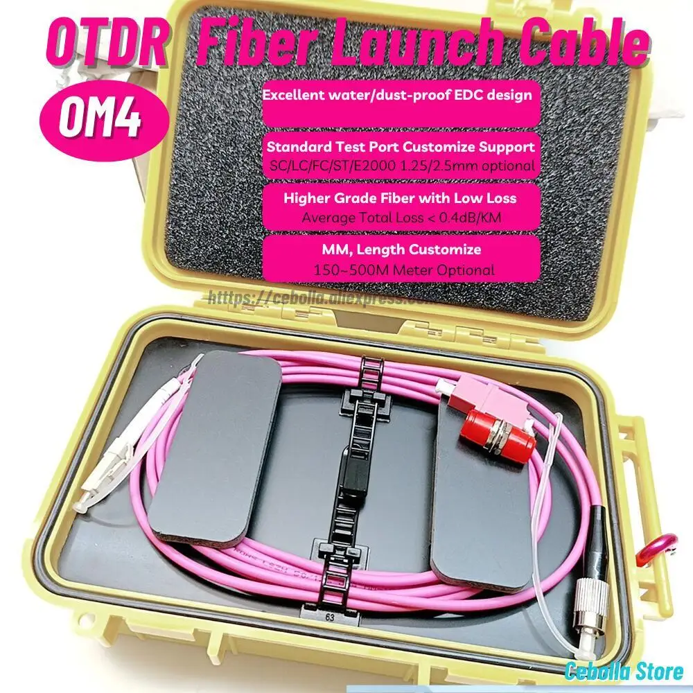 

OM4 Fiber Optic OTDR Launch Cable Ring MM,0.5KM FC/UPC-LC/UPC 100/150/300/500M Multimode Fiber Optic Launch Cable Box