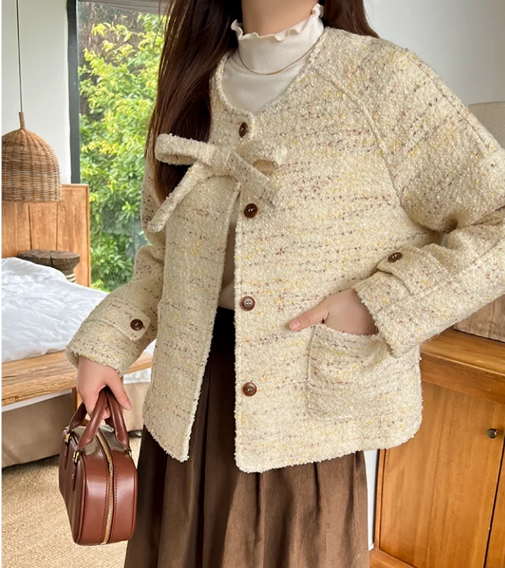 حجم كبير المرأة الخريف مزاجه الجولة الرقبة فضفاضة طويلة الأكمام معطف الحلو موضة تنوعا الحد من العمر معاطف كورية أنيقة