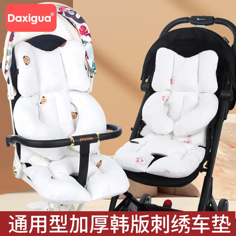 Universal All Season Cotton Stroller Seat Cushion Thick Embroidered Liner Pad Spinal Support Mattress Pram Outdoor Walking Use