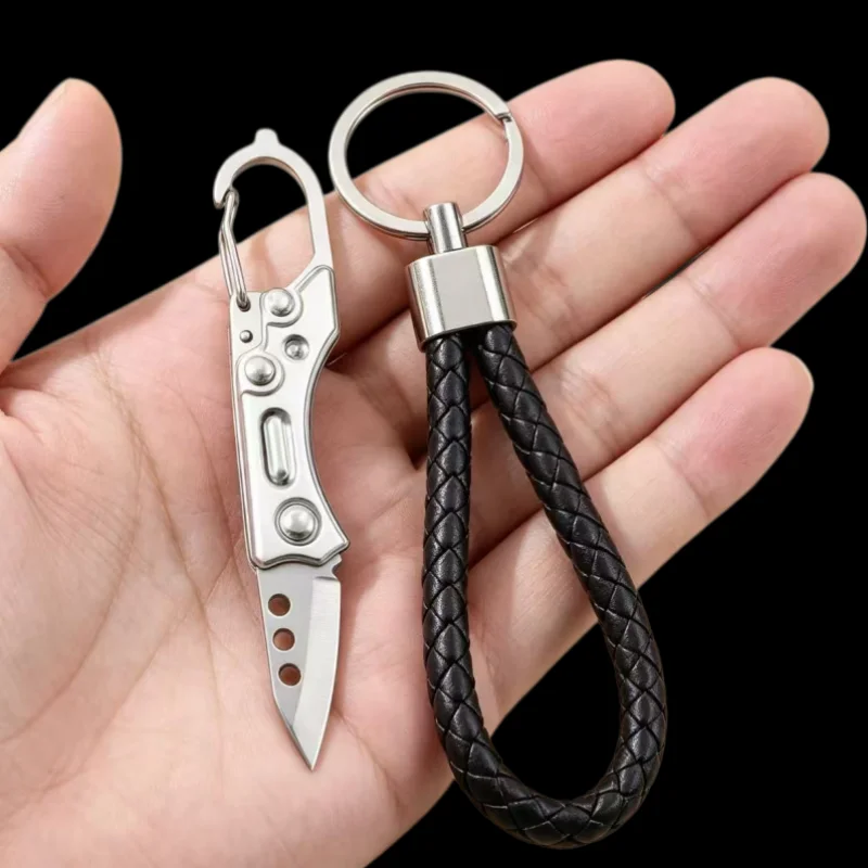 EDC Portable Outdoor Keychain Folding Knife with Braided Lanyard, Sharp Mini Box Cutter for Camping, Perfect Holiday Gift
