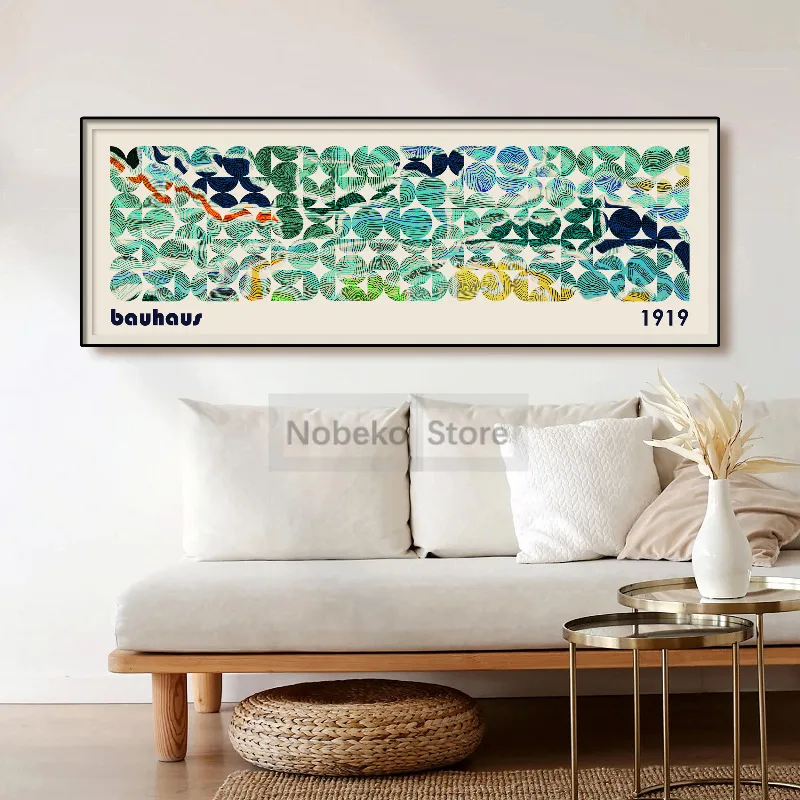 Bauhaus Colorful Abstract Long Horizontal Geometric Exhibition Long Narrow Wide Large Poster and Print Pictures Home Room Decor
