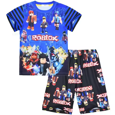 Summer New ROBLOX Kid Pajamas 2 Pcs Children Suit Top Tees Shorts Set Clothing Boy Toddler ROBLOX Pajamas Sets