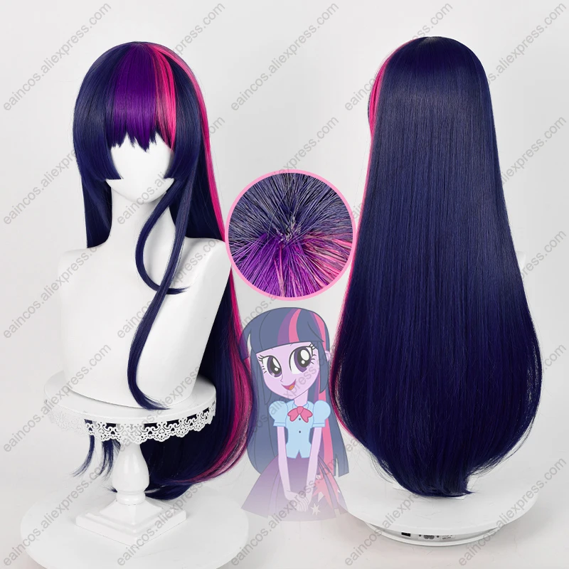 Twilight Sparkle peruka do cosplay 75cm długie peruki mieszane kolorowe żaroodporne włosy syntetyczne impreza z okazji Halloween