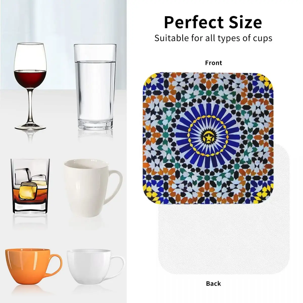 Arabic Tiles Moroccan Mosaic Coasters Kitchen Placemats Waterproof Insulation Cup Coffee Mats For Home Tableware Pads Set of 4