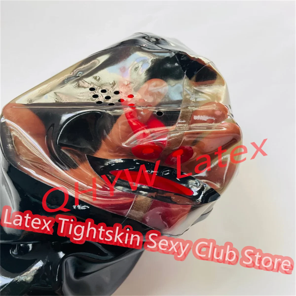 Máscara de Látex Sexy Fetichista 100% Goma Transparente con Capucha Negra Hecha a Mano para Mujer, Disfraces de Cosplay de Halloween Hechos a Medida