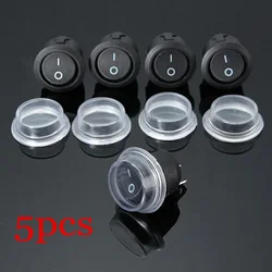 5pcs/set Auto Car 12V Black Round Rocker Boat Toggle SPST 2-Pin ON/OFF Switch + Waterproof Cover Car Accessories