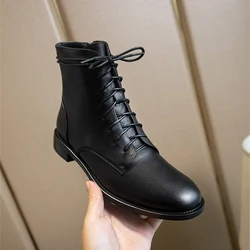 Genuine Leather Women Boots Autumn Shoes for Women Winter Boots Square Toe 3cm Low Chunky Heel Shoes zapatos mujer MING11